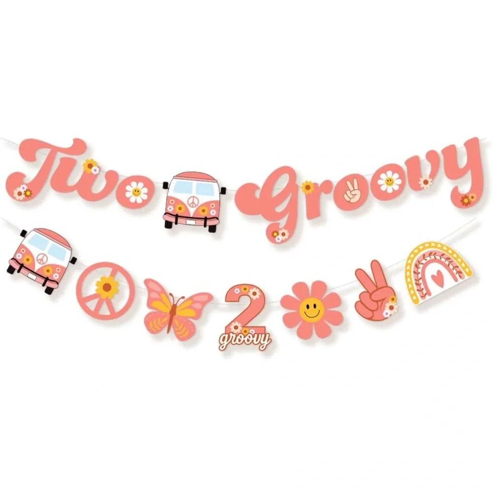 Two Groovy Party Banner - Pink and Orange